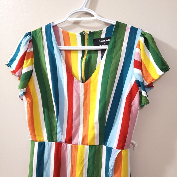 Modcloth x Collectif - 🌈 Rainbow Vertical Stripe Maxi Dress w/ Pockets - Size S - Picture 4 of 11